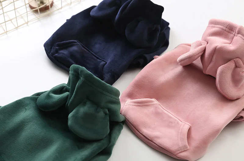Теплая толстовка с капюшоном для собак, мягкая флисовая одежда для собак пальто для маленьких собак, французский бульдог, милые заячьи ушки, весенний костюм с капюшоном для собак