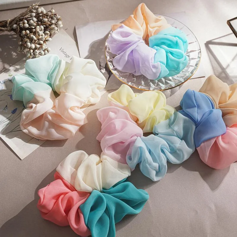 

1PCS 2021 Korea Autumn Winter Polyester Big Elastic Hair Bands Scrunchies Vintage Rainbow Color Headbands Hair Accessories