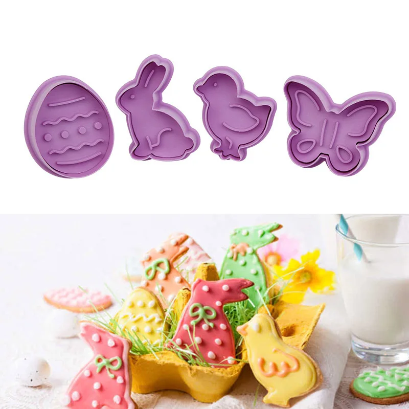 

1Set Easter Food Grade Plastic Cookie Mold Animal Biscuit Cutter 3D Cartoon Rabbit Butterfly Baking Tools Party Cupcake Supplies