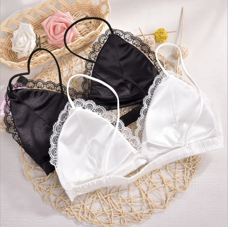 Летний сексуальный атласный маленький кружевной бюстгальтер с треугольной