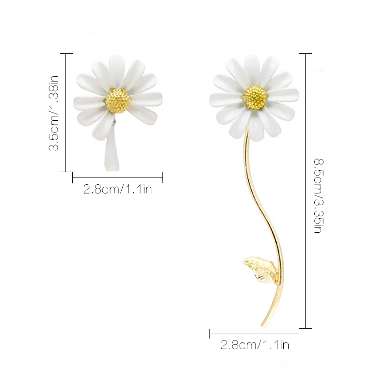 

2020 new arrive white daisy asymmetry drop earrings flower dual use cute korean design dangle earrings fashion jewelry for women