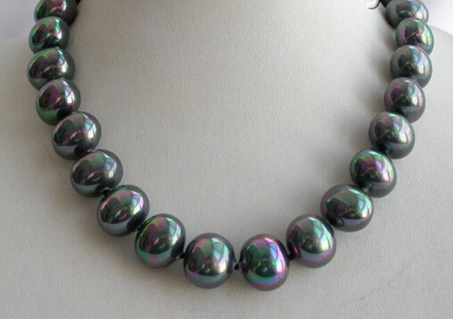 

stunning big 16mm baroque black south sea shell pearl necklace AAA style Fine Noble real Natural