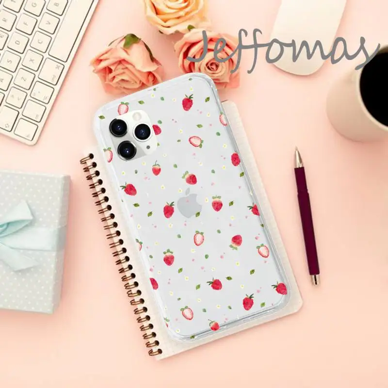 

Cartoon fruit strawberry cherry Phone Case Transparent for iPhone 11 12 mini pro XS MAX 8 7 6 6S Plus X 5S SE 2020 XR