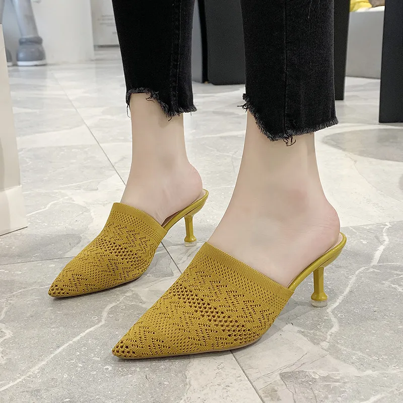 

Lazy Baotou slippers women summer fashion outer wear stiletto semi slippers sexy pointed high heel sandals