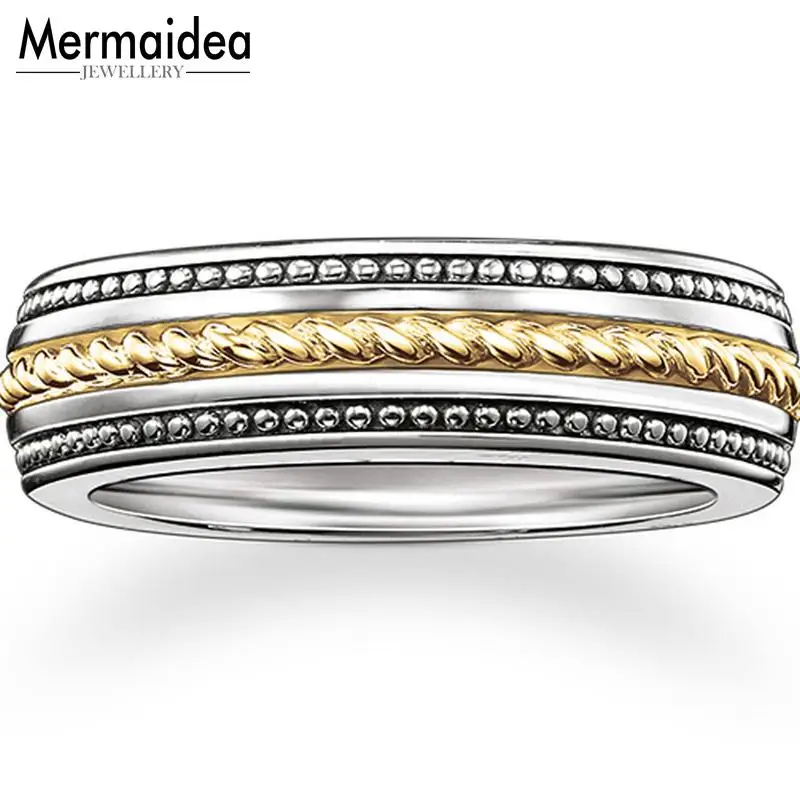 Посеребренные кольца с узором в горошек и золотым шнуром 2020 рок рулон кольцо