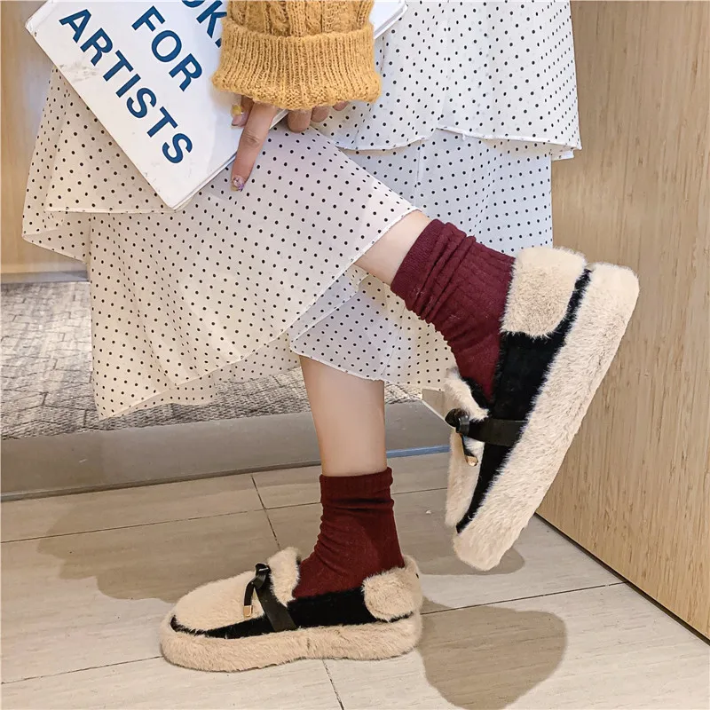 

Female Wear Wild Thick Warm Lazy shoes A Pedal Casual Plush Shoes Winter Women shoes New Fashion Plush Velvet Peas Shoes U12-86