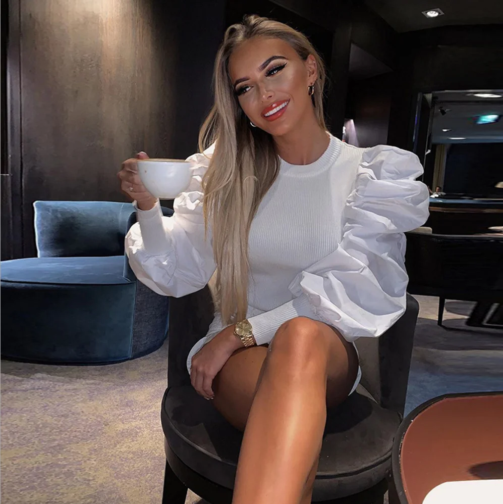 Горячая Распродажа вязаный разнотканый комплект с рюшами женские свитера