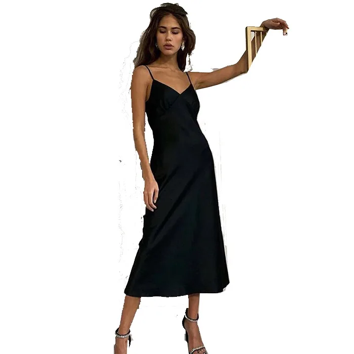 

DaDa Bodycon Dress Fashion Dress Silk Nightdress Suspender Long Dress