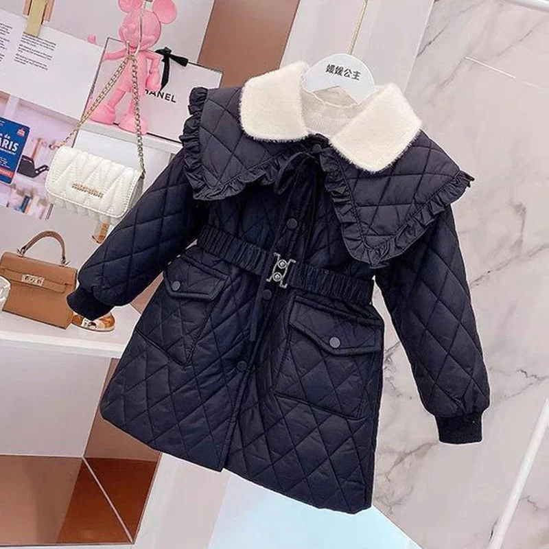 

Girls' Plush Cotton Jacket Winter 2021 New Medium And Long For 5-12 Years Children Thickened Doll Collar Fairy Princess Baby Top