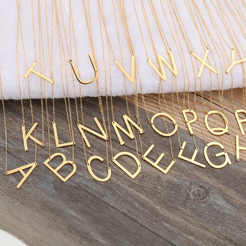 

Stainless Steel Letters Initial Necklace For Women Men Gold Chain A-Z Alphabet Pendant Necklace Couple Jewelry Gifts