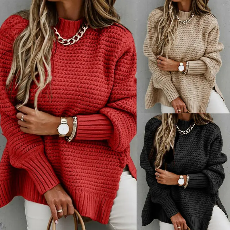 

Winter Women Baggy Knitted Look Thind Sweater Jumper Knit Casual Pullover Tops UK
