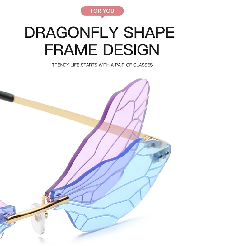 

Vintage Dragonfly Wing Sunglasses Women Sexy Retro Sun Glasses Creative Designer Colorful Eyewear For Female Rimless Glasses