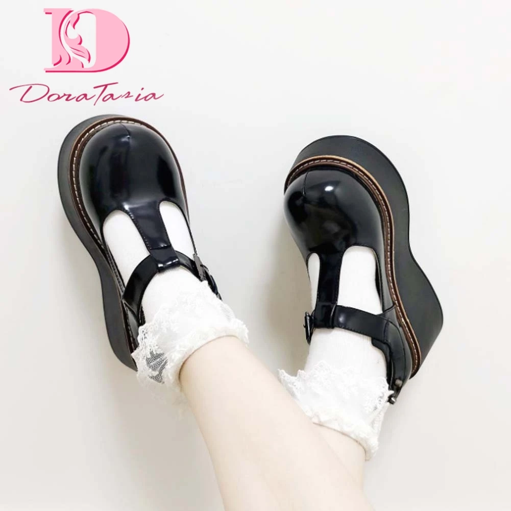 

DoraTasia Female Genuine Leather Mary Janes Pumps Platform Wedges High Heels women's Pumps Fashion Lolita Sweet Cute Shoes Woman