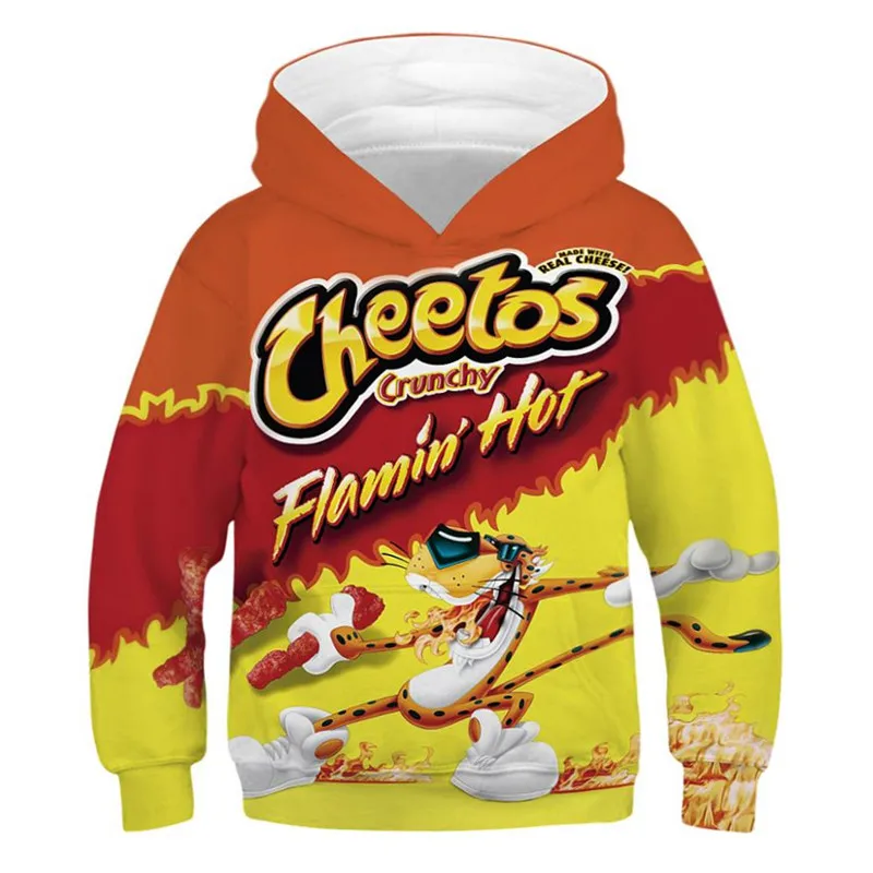 Худи с 3D принтом Cheetos для мальчиков и девочек подростков Детская толстовка в
