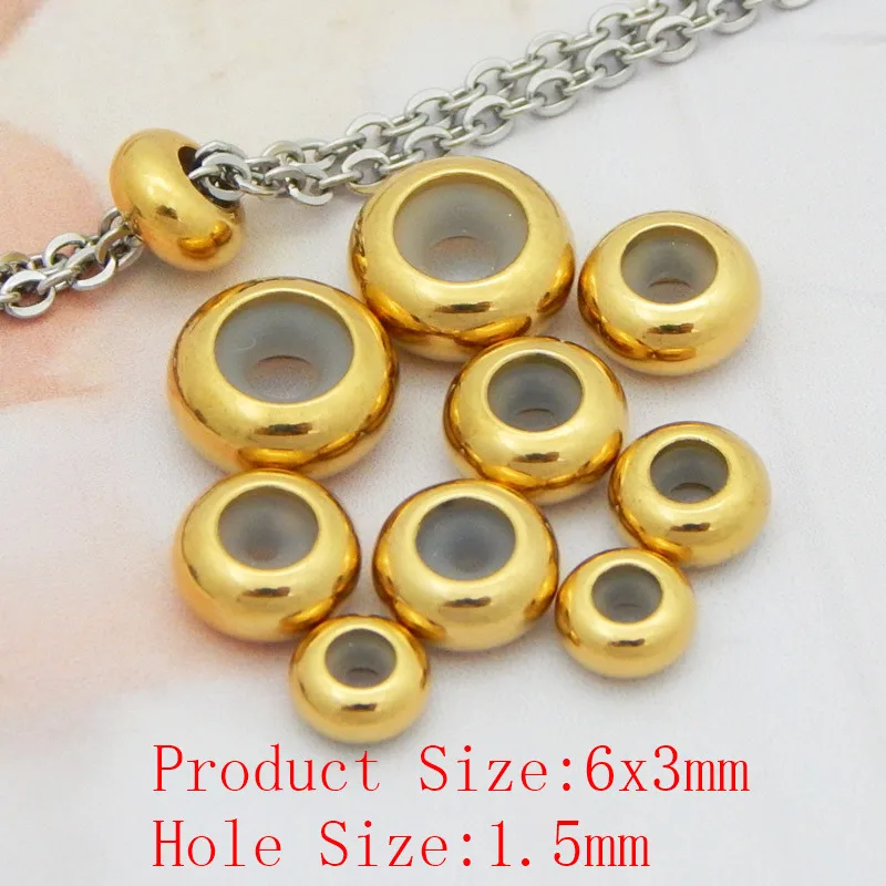 Gold 6X3X1.5mm 20 штук Нержавеющая сталь spacer бисера позиционирования бусины 6/7/8/9/10 мм резиновые Spacer бисера Подходит для DIY Браслеты ювелирных изделий - Цвет: Gold 6X3X1.5mm