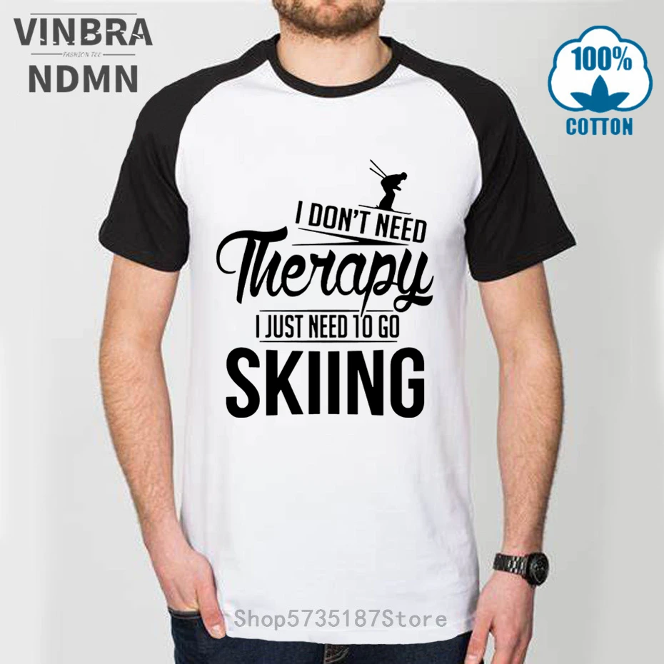 Я не нужно терапия я просто для катания на лыжах футболка мужчин в стиле ретро - Фото №1