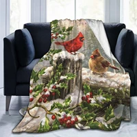 winter snow cardinal birds holly berry flannel fleece throw blankets 60x50 living room bedroom sofa couch warm soft bed