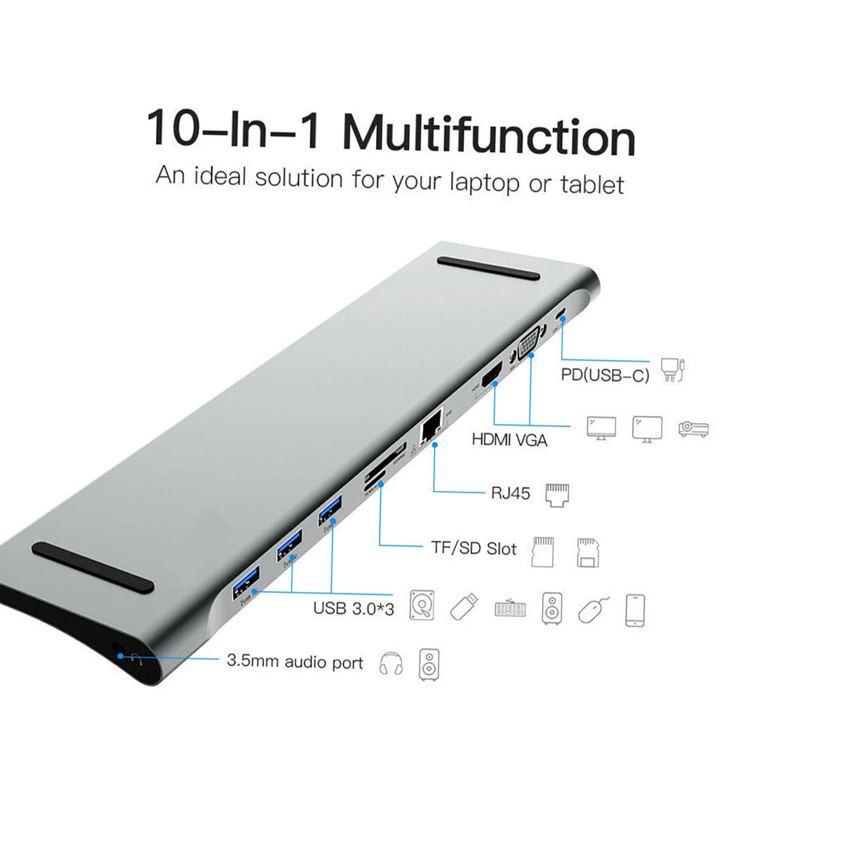 Набор контактов для тестирования 10 в 1 Тип C для концентратор HDMI 3xusb 3,0 RJ45 адаптер док-станция для ноутбука мобильный телефон