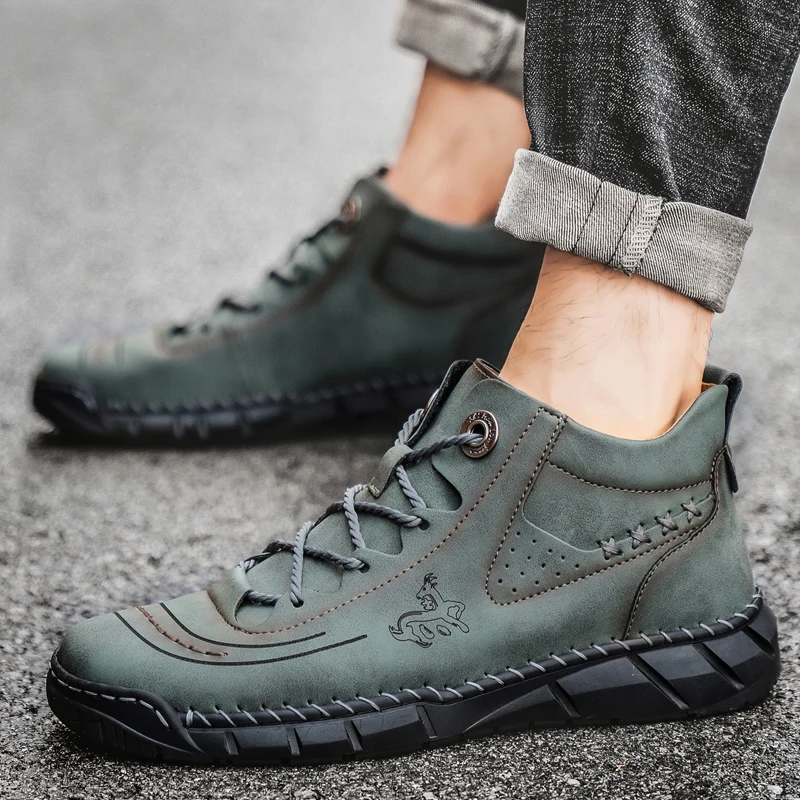 Ботинки KATESEN мужские кожаные модные мягкие удобные мотоботинки Нескользящие