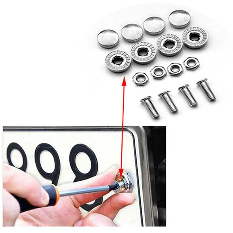 

4Pcs/Set Chrome Anti-theft Screws Car License Plate Bolts Frame Screws