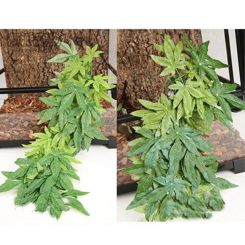 

Pet plant reptile variety box wall hanging vine decoration bamboo leaf green 12 inch artificial plant vine wall hanging leaf Q