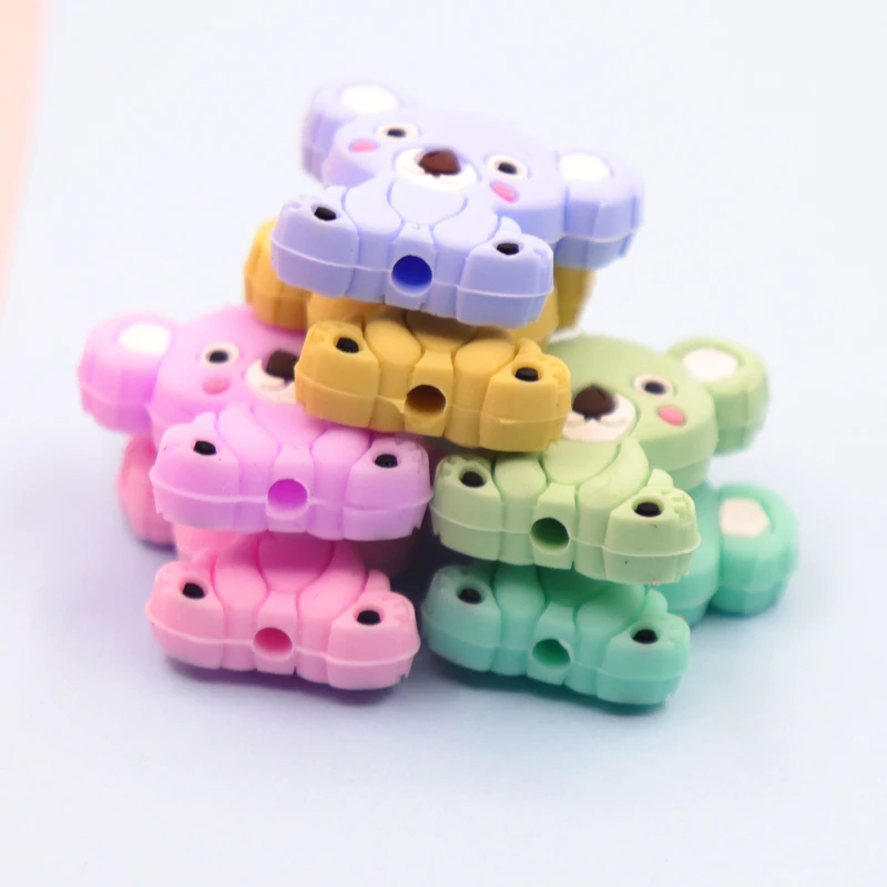 Cuentas de silicona de Koala para beb&eacute;, Mini Oso de dibujos animados, juguetes de dentici&oacute;n, de grado alimenticio, sin BPA, 5 uds.-3