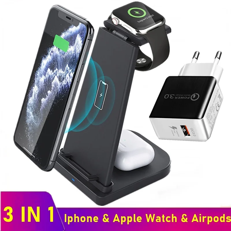 Tongdaytech 3in1 Qi Быстрое беспроводное зарядное устройство для Apple Watch 5 4 3 2 1 зарядная