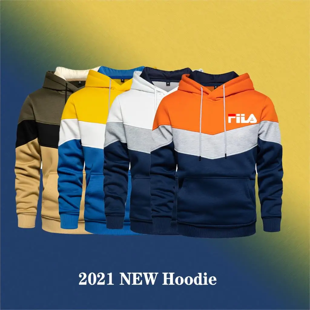 

Autumn and winter new 2021 fashion men's sweater men's patchwork Hooded Sweatshirt casual loose warm Street Style Men's top