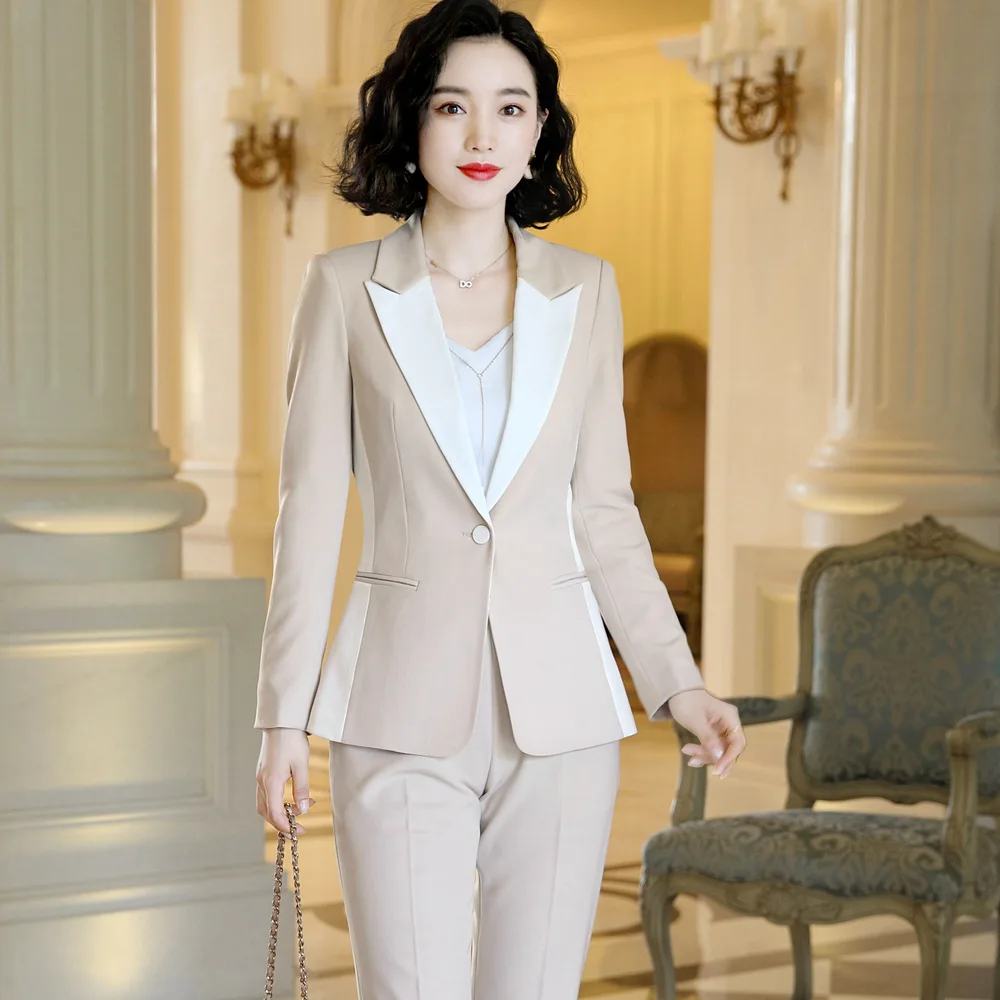 Женский брючный костюм новый осенний модный с длинным рукавом Лоскутная куртка