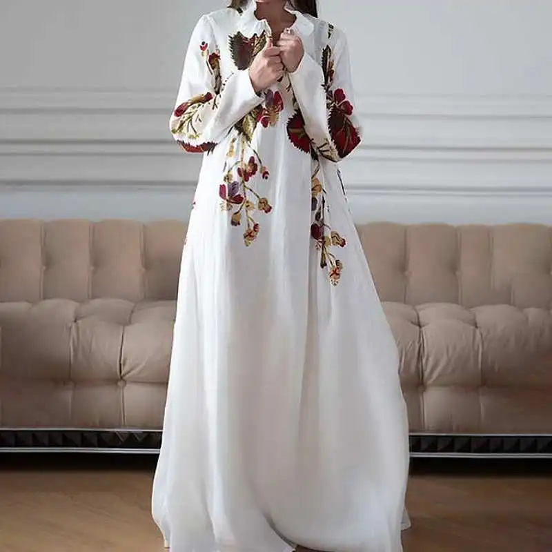 

Vintage Printed Dress Women Dresses 2021 Spring Long Sleeve Beach Sundress Casual Vestidos Sexy V-neck Party Robe S-