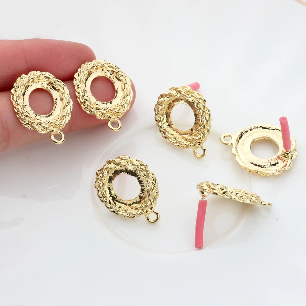 

Golden Zinc Alloy Stud Earrings Round Flowers Base Earrings Connectors 20mm 6pcs/lot For DIY Earrings Jewelry Accessories