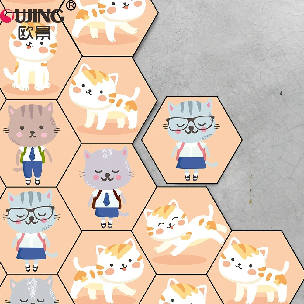 Мультяшный милый котенок кошки Шестигранная плитка напольная Настенная