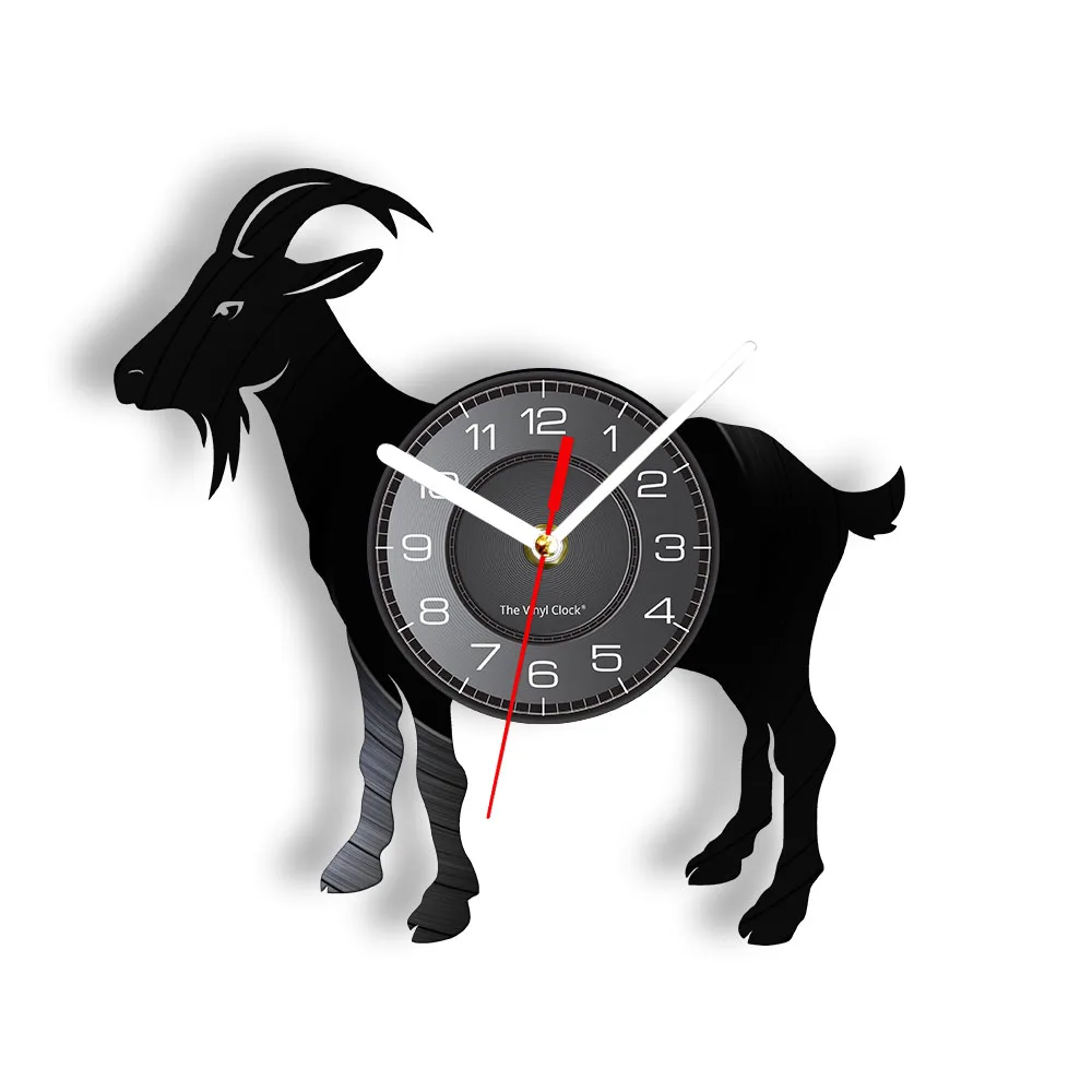 Reloj de pared de vinilo grabado con láser, con silueta de cabra, artesanía de animales de granja, arte decorativo, para habitación de niños y guardería