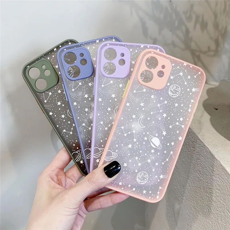 

Fashion Planet Stars Phone Case For iPhone 12 Mini 11Pro Max Camera Protection X XR XS SE2020 7 8 Plus Transparent Hard PC Cover