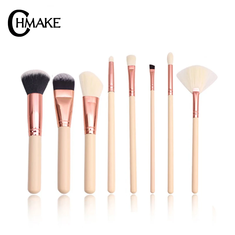TS10-8pcs CHMAKE набор профессиональных кистей для макияжа цвета розового золота, набор кистей для макияжа, набор инструментов, тени для век, основа, пудра, натуральные синтетические волосы - Handle Color: TS10-8pcs