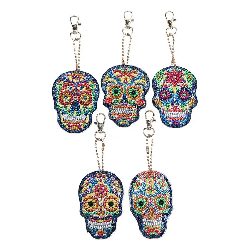 

5Pcs DIY Resin Rhinestones Key Chain Skull Key Ring Fashion Clothing Accessory