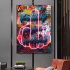 Абстрактный флуоресцентный плакат на средний палец, картина на стену, искусство, смешные декоративные картины на холсте для гостиной