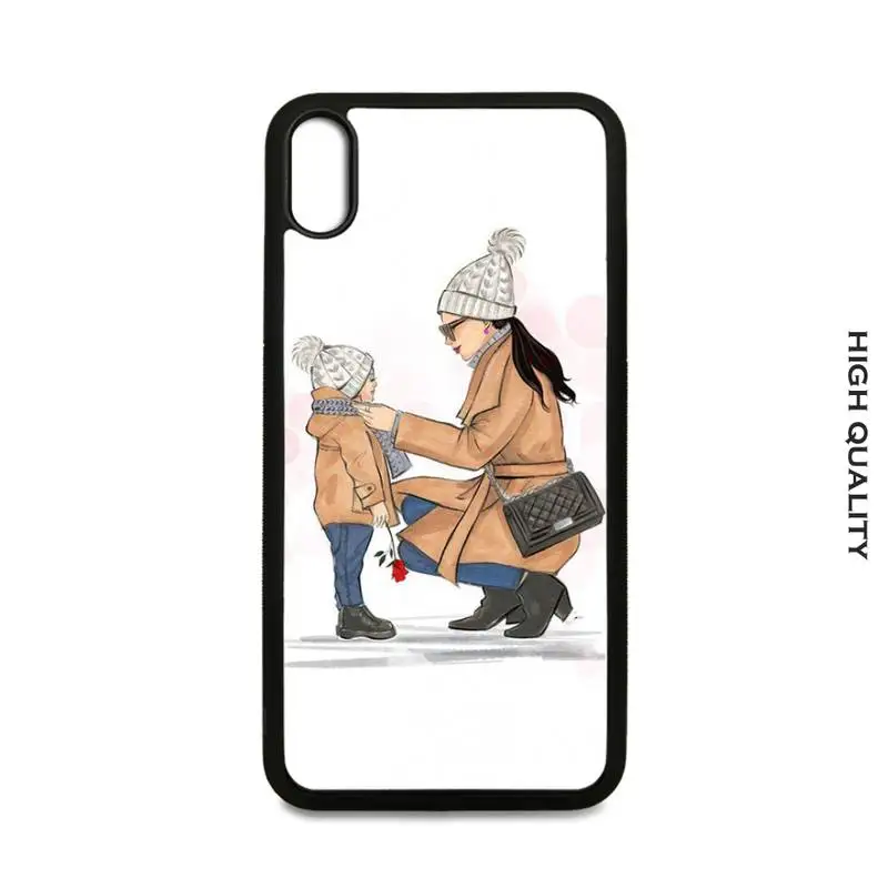 

Black Brown Hair Baby Mom Girl Son Soft TPU Hard PC Cell Phone Case Cover For IPhone 12 11 Pro Max Xs X Xr 7 8 6 6s Plus Se 2020