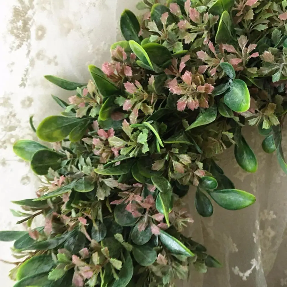 Искусственный венок из листьев с бантом для двери подвесное настенное украшение