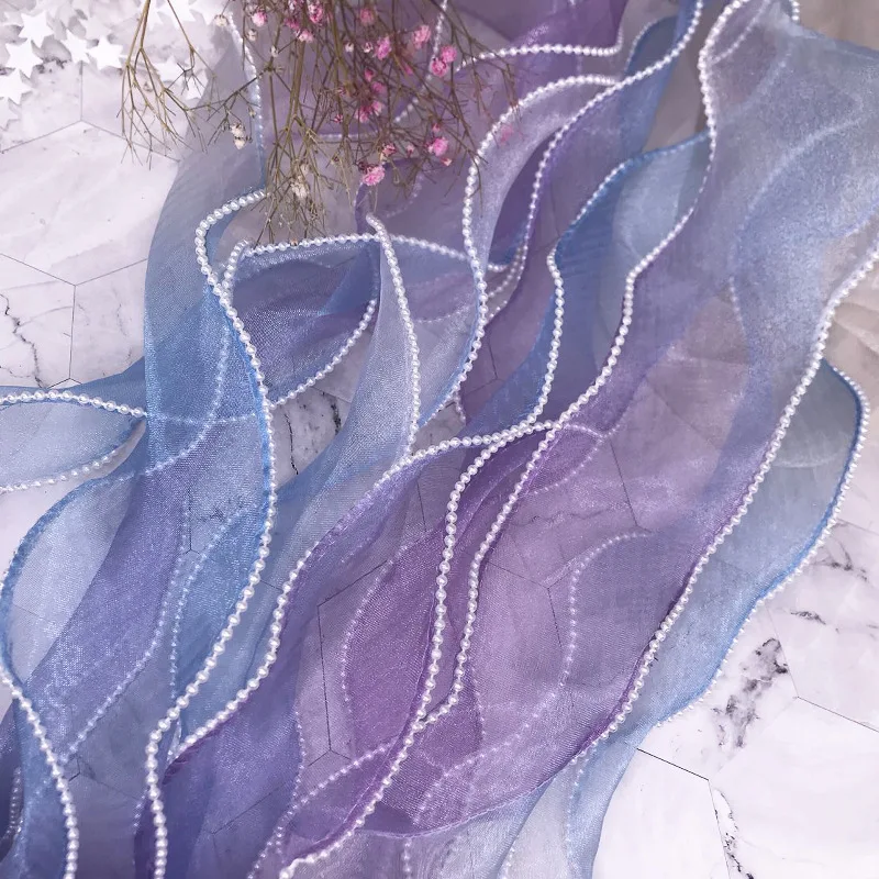 Лента из органзы с градиентом и жемчугом 2 ярда 55 мм для рукоделия упаковки