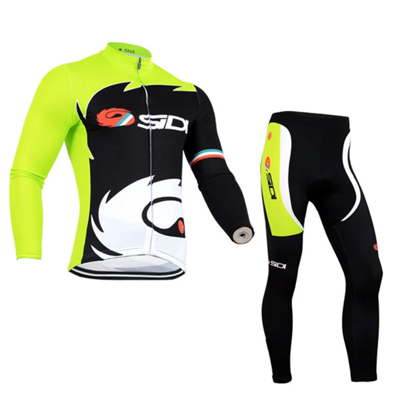 02 Fluorescence Sidi Cycling Long Sleeve Jersey Sets MTB Bicycle Jerseys 9D Bike Bib Pants Pad Maillot Pantalón Ropa Ciclismo - Цвет: 02