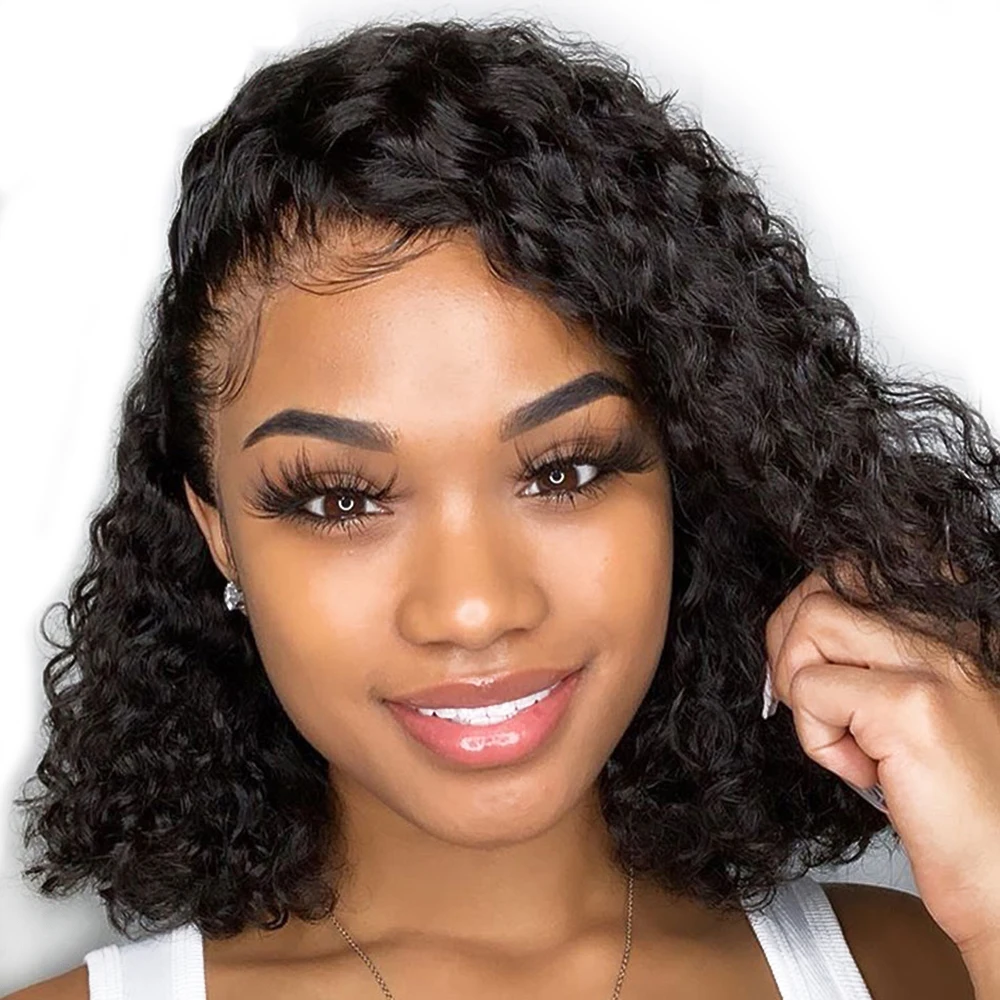 

Brazilian Human Hair Lace Wig 13x1.5 Lace Bob Wig Short Curly Human Hair Wig For Women Non-Remy Beauhair For Women Students