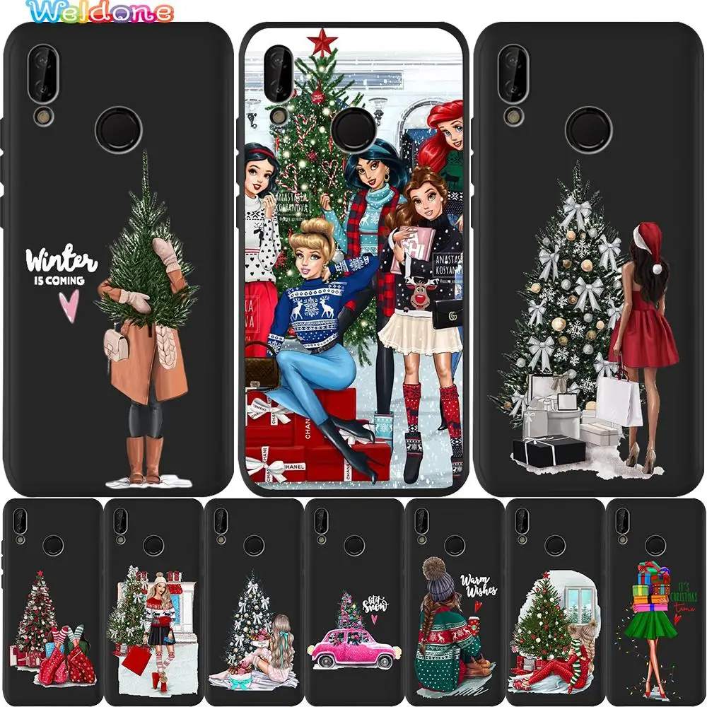 Красивая девушка и Рождественская елка черный чехол для телефона huawei honor 8 9 10 Lite