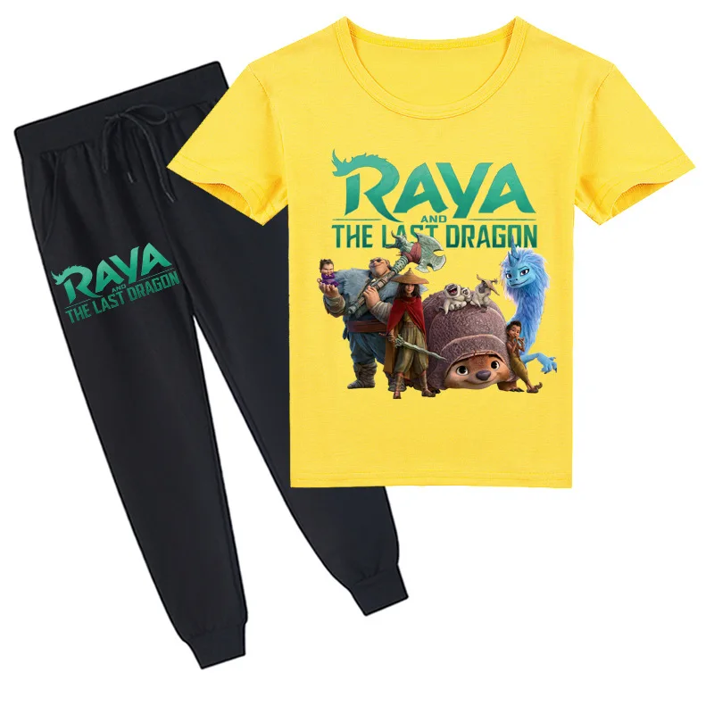 

2-16Y Boys Cartoon T-shirt Tops +jogging Pants 2pcs Sets New Funny Raya and The Last Dragon Clothes Baby Girls Boutique Outfits