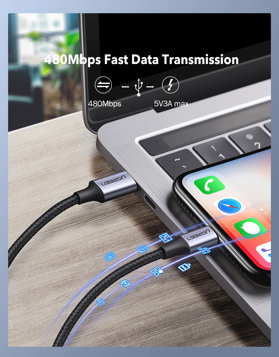 Ugreen usb type c к lightning Кабель Apple MFI Сертифицированный для iPhone 11 pro xs xr 8 7 6s plus 5 ipad зарядное устройство PD Быстрая зарядка 18 Вт