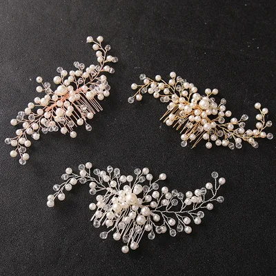 

Pearl Rhinestone Flower Brides Headband Crystal Wedding Hair Jewelry Bridal Headwear Party Prom Accessories Bridesmaid Comb