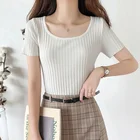 HELIAR трикотажные футболки женские простые футболки с квадратным вырезом однотонные хлопковые футболки с коротким рукавом футболки для женщин Лето 2021