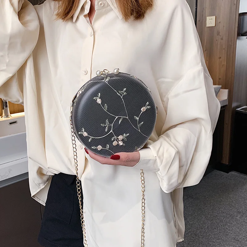 Женские круглые вечерние сумки-клатчи с вышитыми цветами сумки на плечо золотой