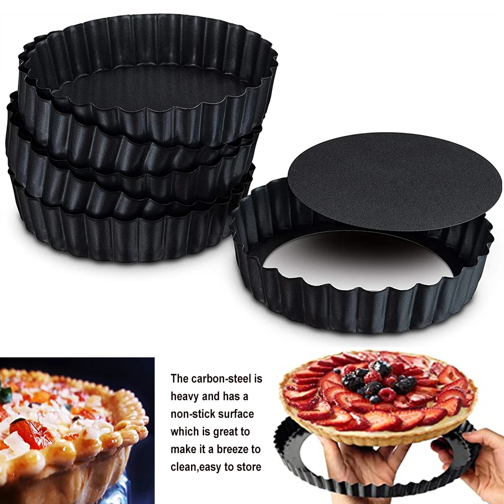 

Tart Quiche Flan Pan Kitchen Baking Molds Removable Loose Bottom Fluted Tray 4.5/5/5.5inch Non Stick Pizza Pie Cake Bakeware