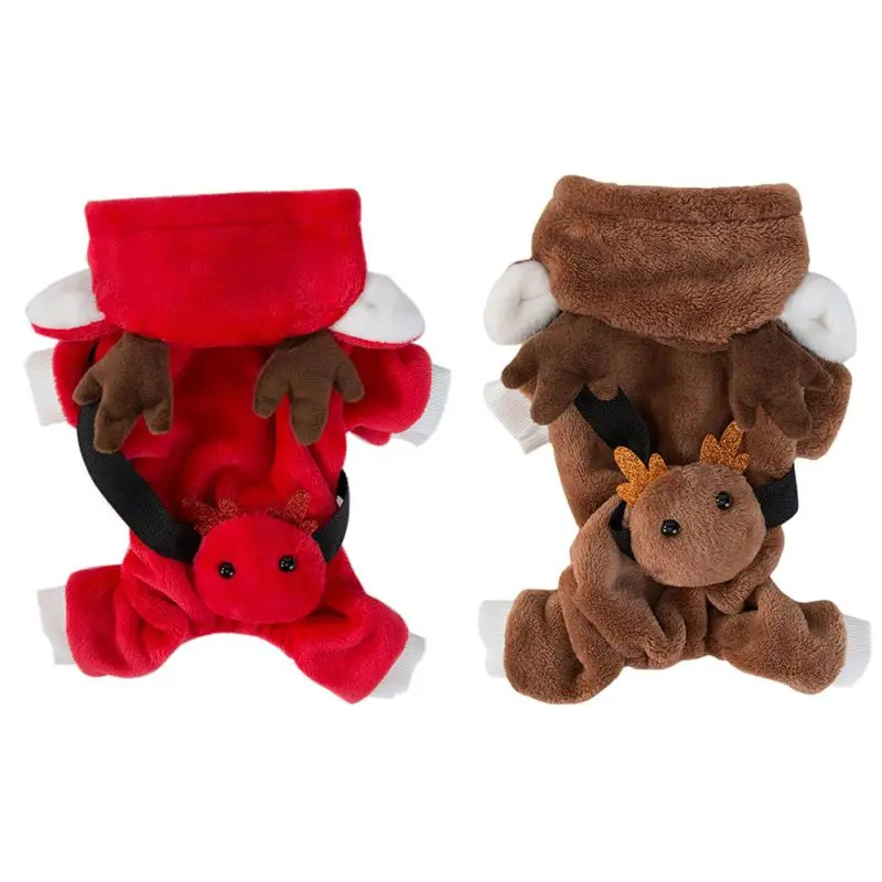 

Теплая зимняя одежда для собак, плюшевое пальто, толстовки, косплей, оленя, ранец, костюм для щенка, кошки, французского бульдога, чихуахуа, о...